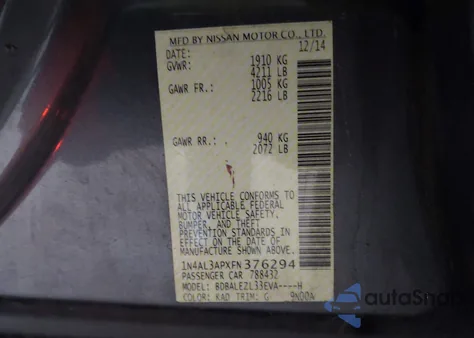 2015 Nissan Altima 2.5 S z USA, uszkodzony, nr VIN 1N4AL3APXFN376294